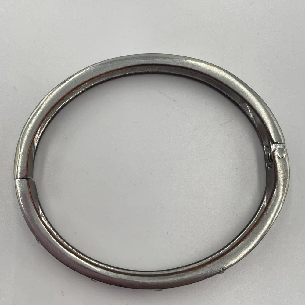Vintage Y2K Silver Tone Rhinestone Inset Hinge Bangle Minimalist Bracelet